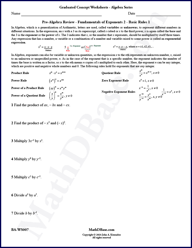 Pre-Algebra Worksheet Review 8 thumbnail